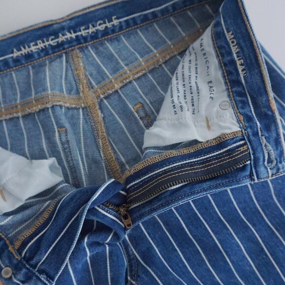 American Eagle Blue White Stripe Straight Tapered Mom Denim Blue Jeans 2 - Picture 10 of 14